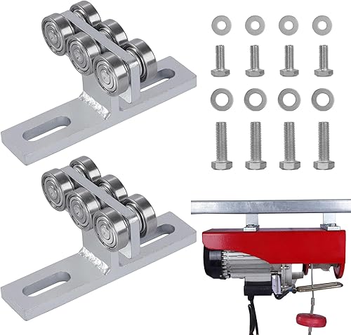 Craftforce Carro de rodillos de instalación de polipasto eléctrico, conjunto de carro en T de 6 ruedas, paquete de 2 unidades para uso con 1-58