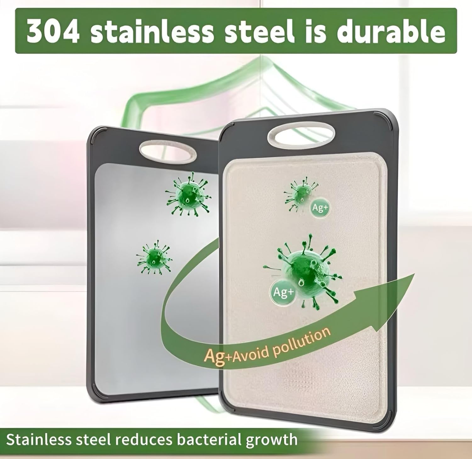 Double-Sided Cutting Board, Stainless Steel & Wheat Straw PP, 40x27cm, Kitchen Food Prep