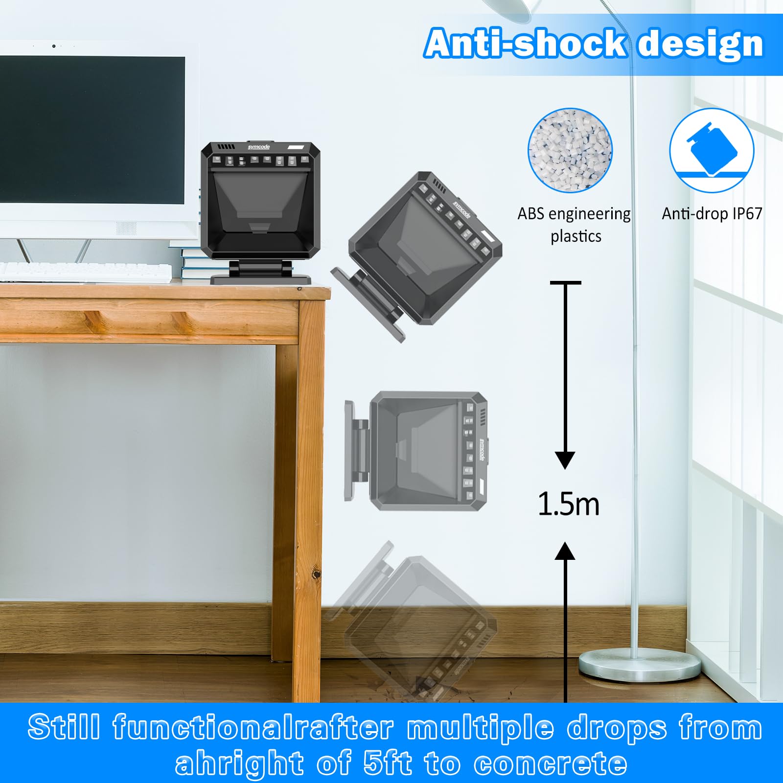 Symcode Automatic Omnidirectional Desktop 2D QR Barcode Scanner, Hands-Free USB Wired Barcode Reader, 1D 2D Bar Code Image Sensing For Warehouse, Supermarket, Retail Store, Bookstore