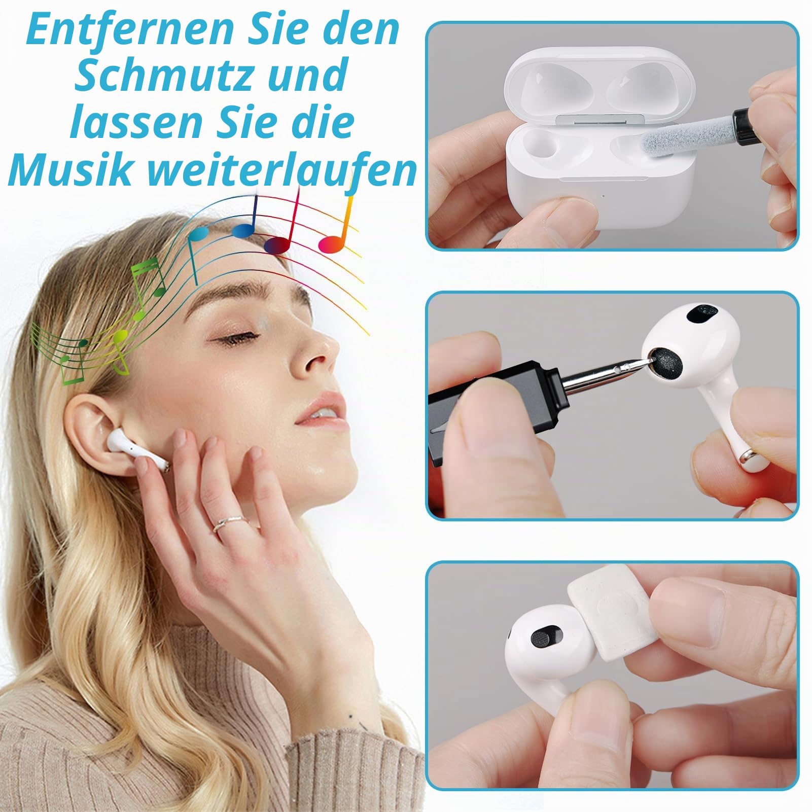 Handy Reinigungsset, iPhone Reinigungsset für Airpod iPhone, All-in-OnePhone Reinigungsset für Ladeanschluss Typ C, unzuverlässige Ladeverbindung mit Bürste reparieren