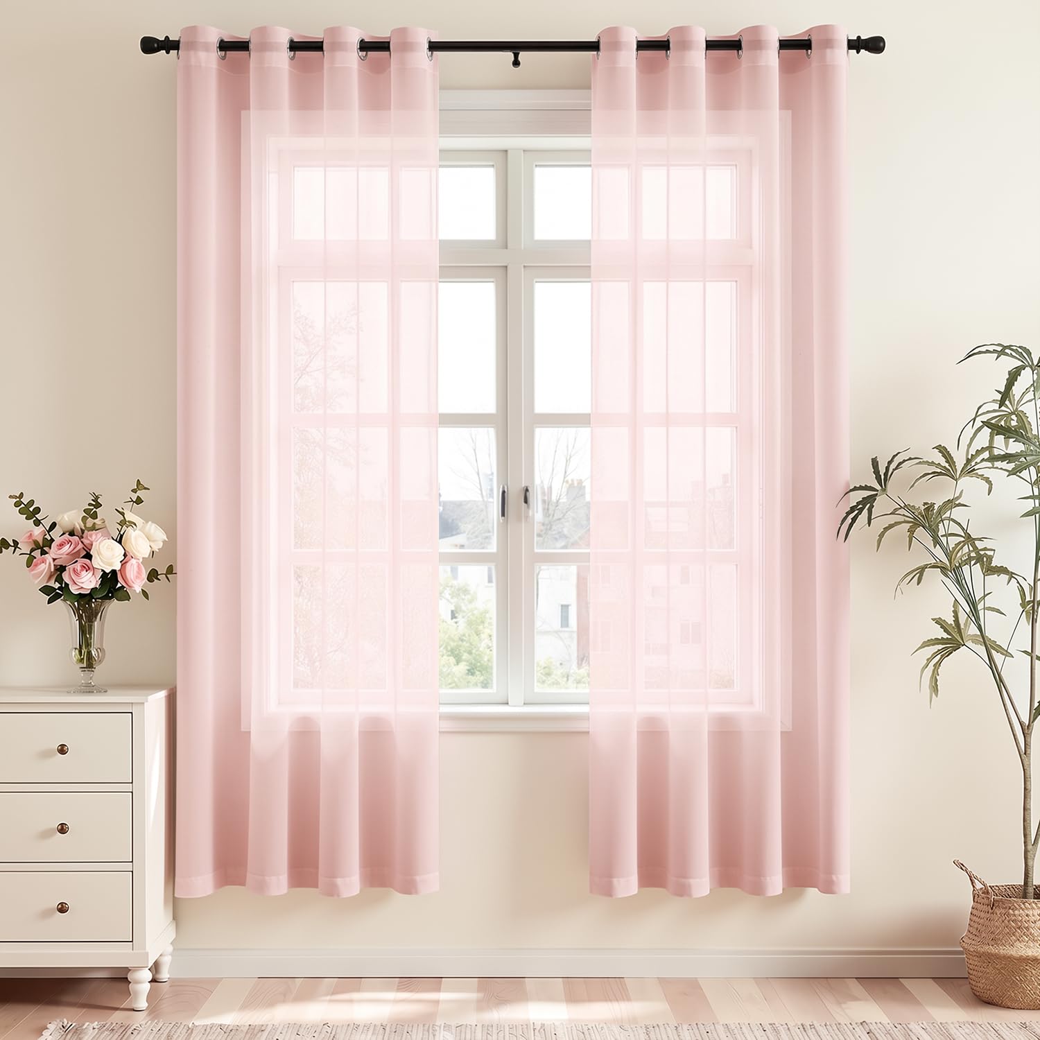 Vangao Gardinen mit kräuselband Voile Weiß Modern Vorhänge kurz 2er Set