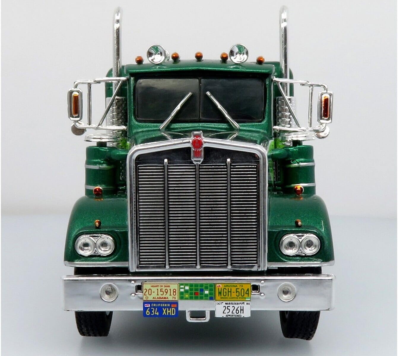1976 W 900 A Tractor with Dry Goods Trailer Green Metallic with Light Green Graphics Vintage Heavy Haul Truck Collection 1/43 Diecast Model by Iconic Replicas 43-0591