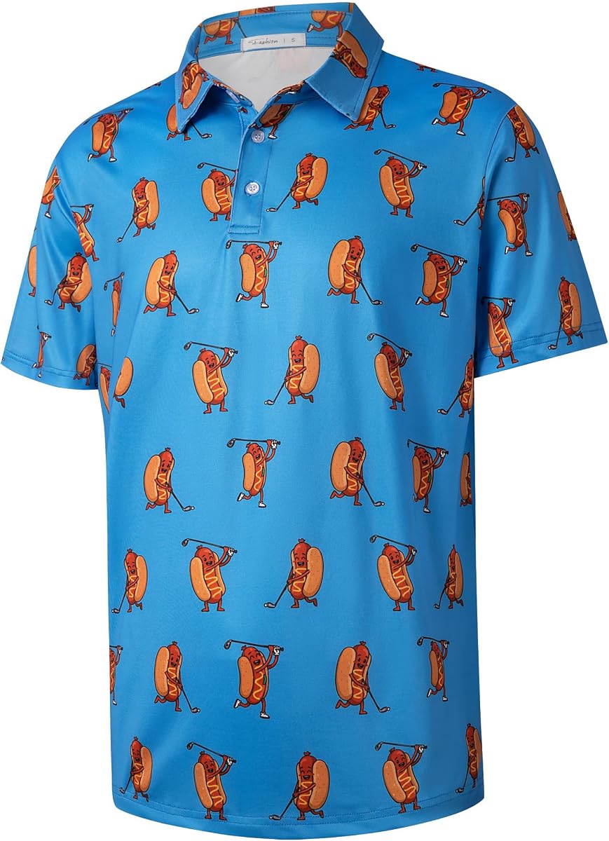 BOJIN Men's Funny Print Golf Polo Shirts Short Sleeve Wrinkle Free Shirt | Short Sleeve, Moisture Wicking, Dry Fit, Wrinkle Free, Stretch, Lightweight, Breathable, Performance, Casual, Collared
