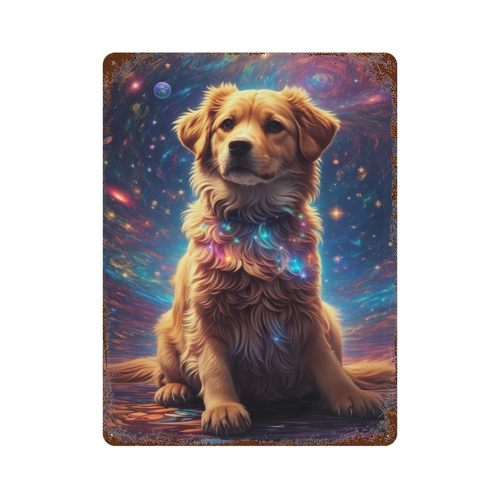 Cute Dog Space Collage 15.7"x11.8" Rust Effect Tin Sign, Industrial Home Decor for Living Room, Hallway And Home Decor