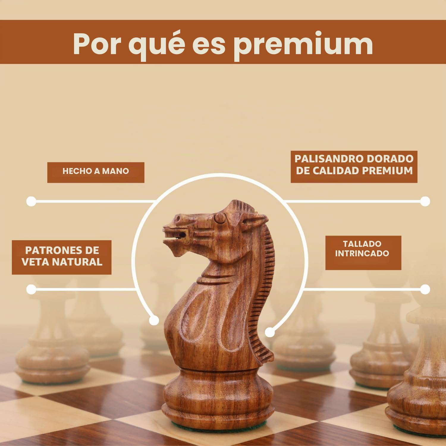 RoyalChessMall - 4.1" Pro Staunton Juego de Ajedrez de Madera Contrapesado - Sólo Piezas de Ajedrez - Palisandro Dorado - 4 Reinas