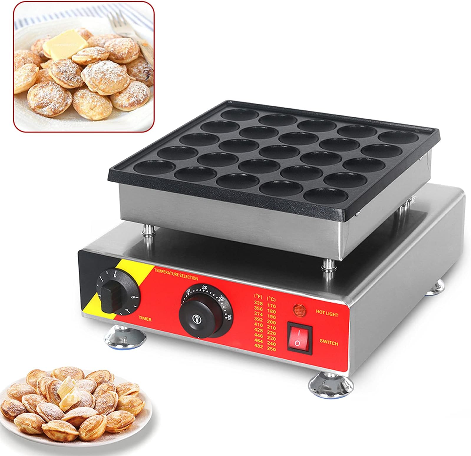 Mini Dutch Pancake Baker Maker Commercial Muffin Bake Machine Electric Dorayaki 25Pcs Poffertjes Grill Non-Stick Surface for Muffins Waffles Pancakes