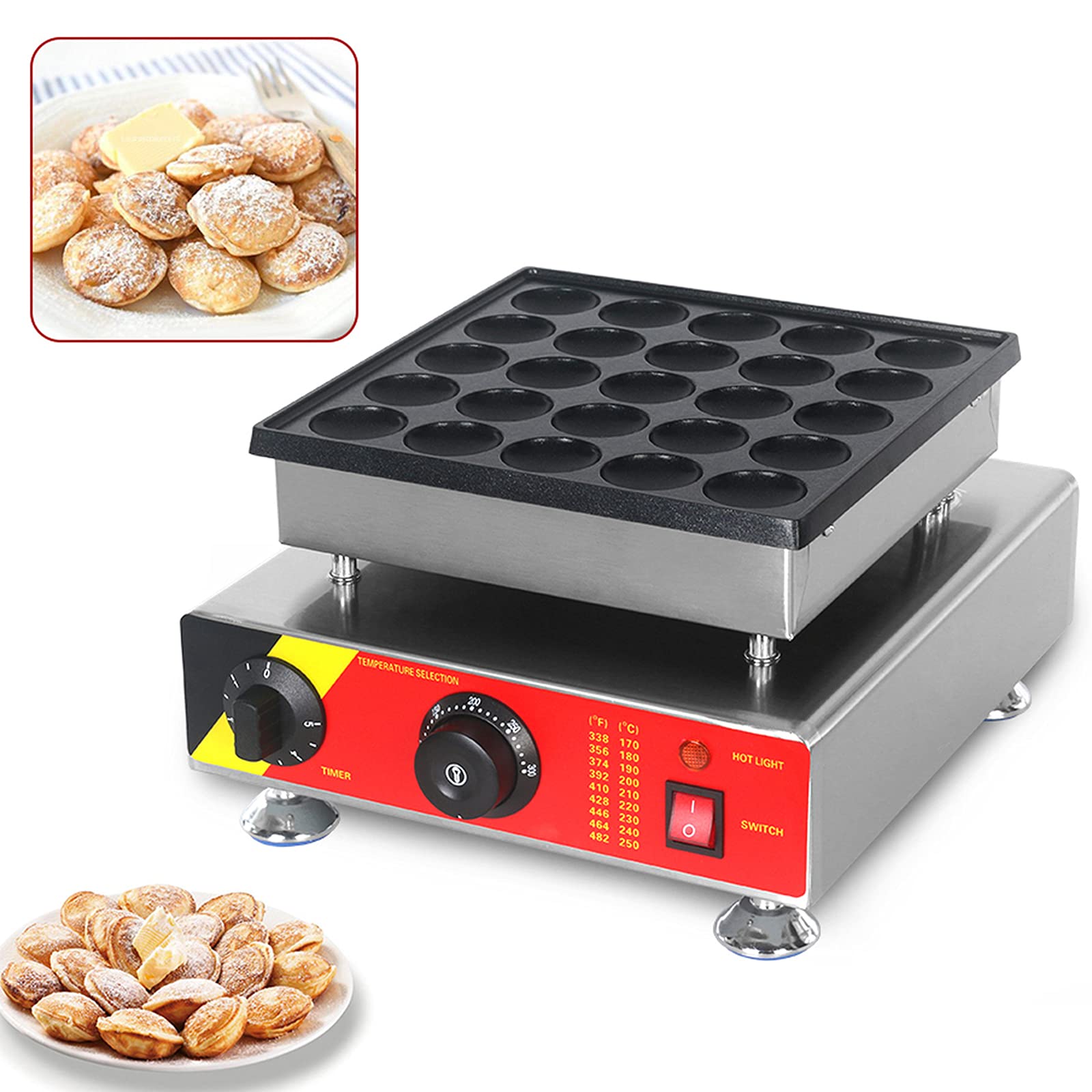 Mini Dutch Pancake Baker Maker Commercial Muffin Bake Machine Electric Dorayaki 25Pcs Poffertjes Grill Non-Stick Surface for Muffins Waffles Pancakes