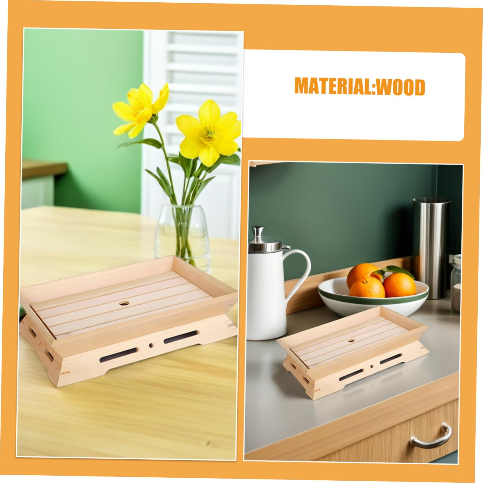SHINEOFI Plato Japonés para Sashimi de Madera Rectangular 2 Piezas | Color Beige, Apilable Limpieza Fácil, para Aperitivos en Restaurante Casa