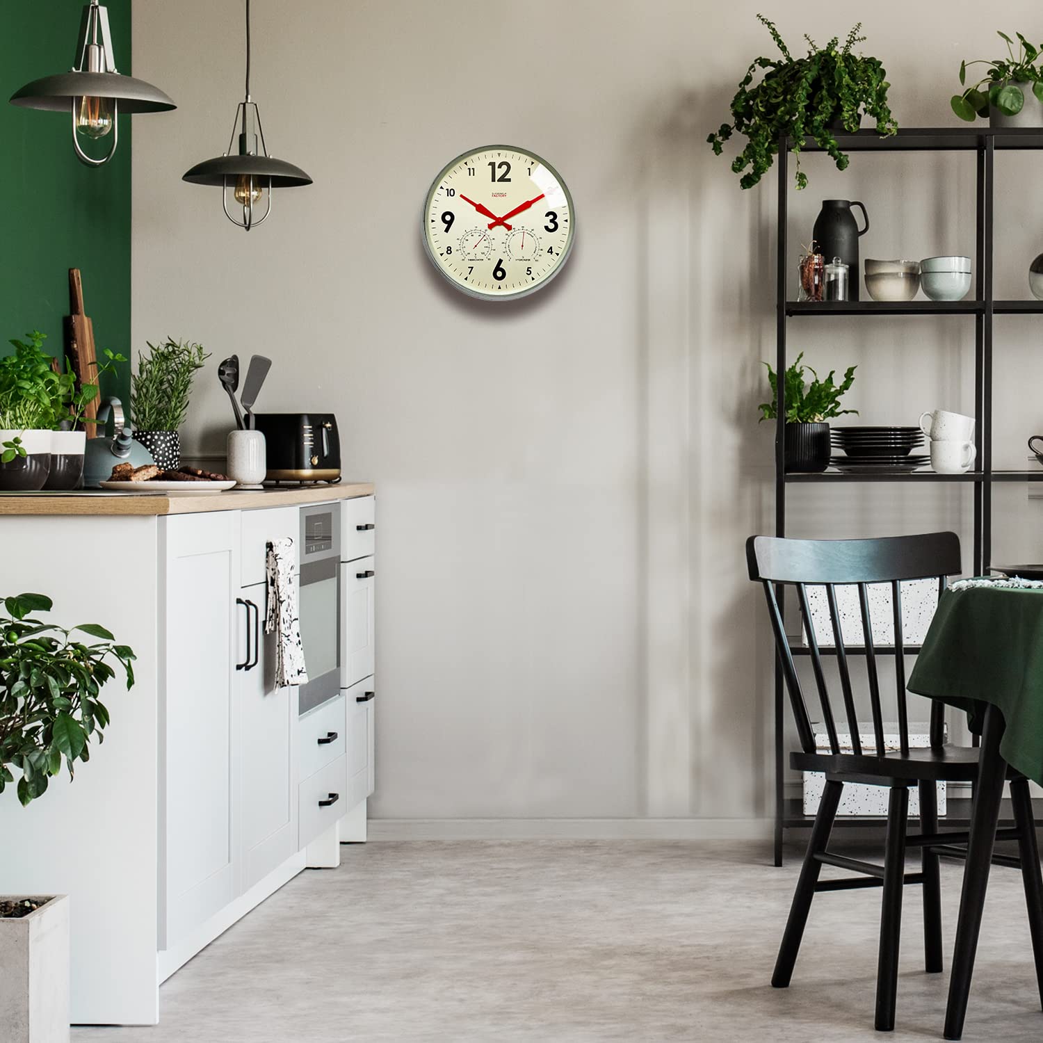 Cloudnola Horloge Murale en métal étanche avec thermomètre et hygromètre, Gris Zinc, 45,7 cm, silencieuse, sans tic-tac, Fonctionne à Piles