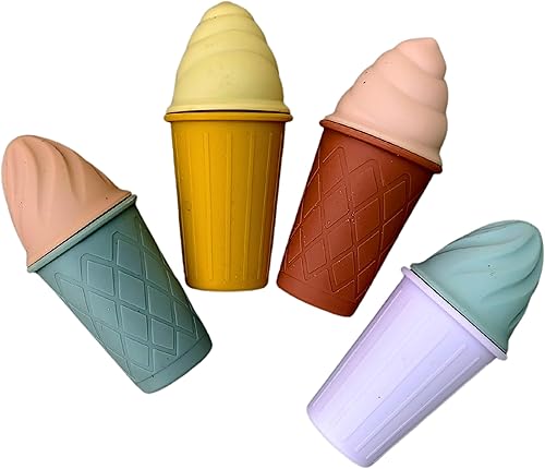 Beach Combers Shop Juego de cuatro juguetes coloridos y divertidos imaginativos de silicona flexible para helados, arena y agua