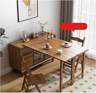 Solid Wood Folding Dining Table with Integrated Sideboard, Space-Saving Storage MINGPING (Color : 129x40x79cm+2 Foldable Chair)