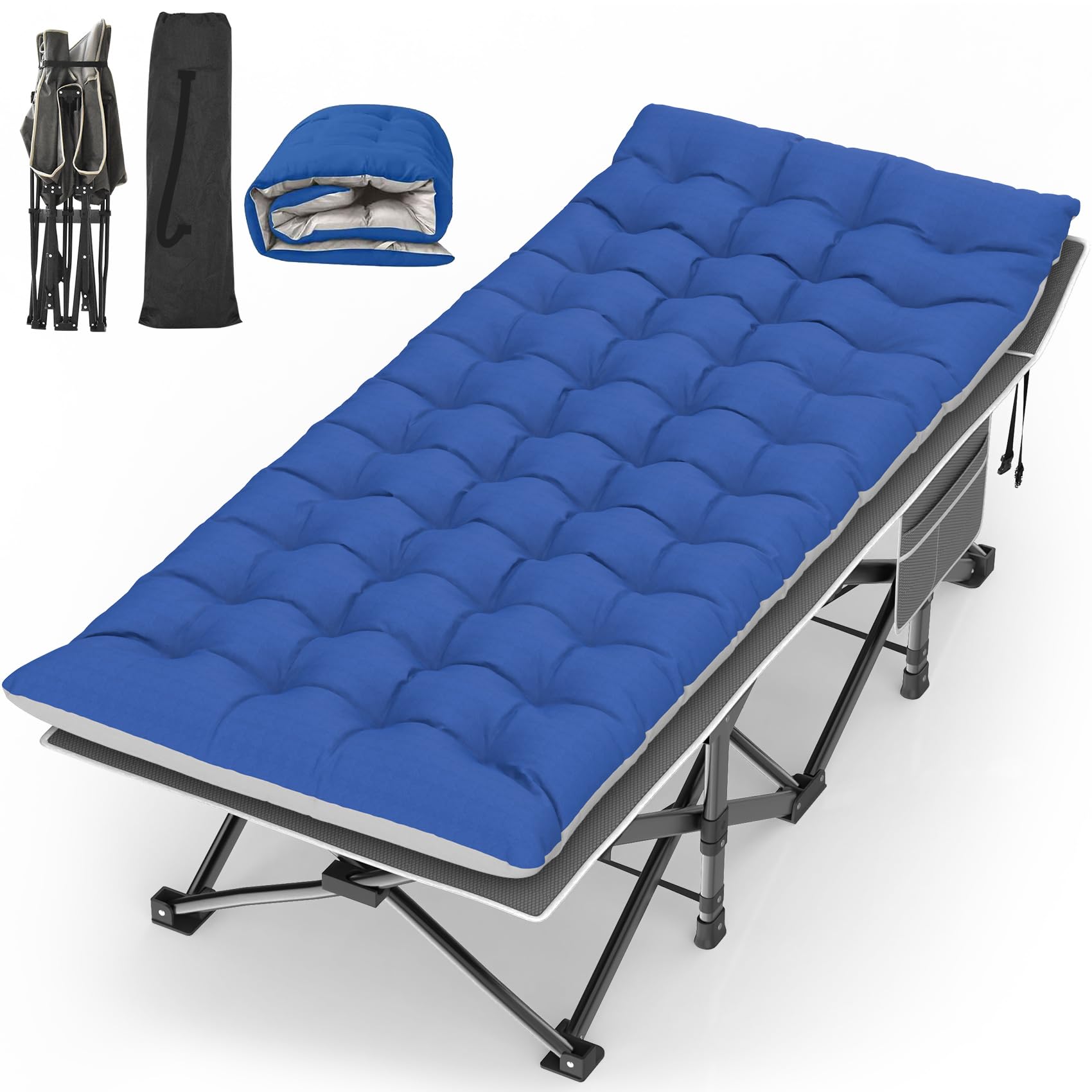 Suteck Camping Cot, 32In XXL Folding Camping Cot Heavy Duty Sleeping Bed for Adults 1200D Double Layer Oxford Cots for Camping W/Pilllow Mattress Carry Bag for Home Office Nap Beach Travel, 900LBS