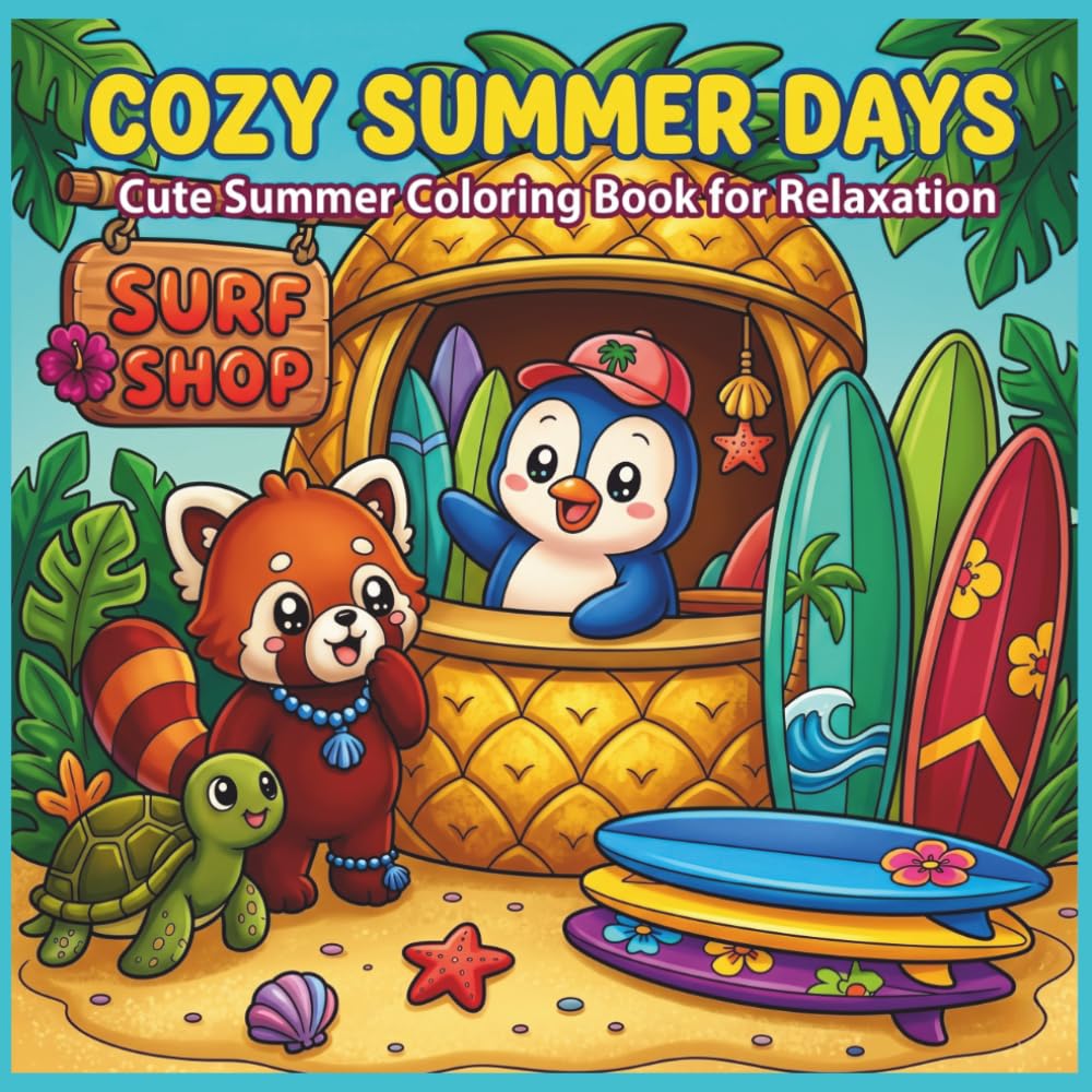 Cozy Summer Days: A Cute & Cozy Coloring Book Filled with Beach Adventures, Tropical Vibes, and Kawaii Summer Fun