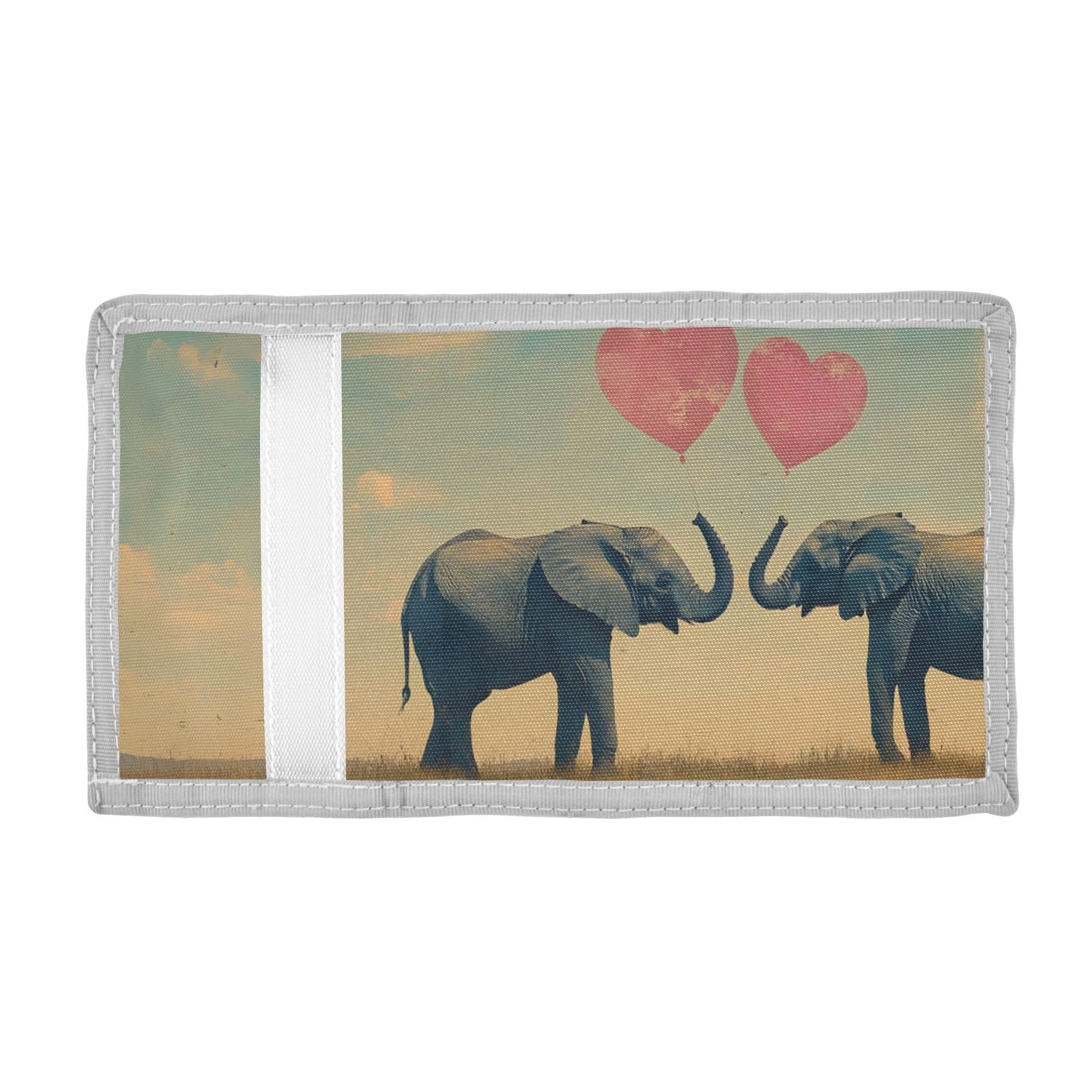 FOLIOSA Kids Wallet for Boys Girls Elephant Valentines Print Youth Wallet with Zipper Pocket Card Holders, Novelty Wallet 4.9×2.9 in