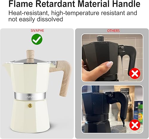 Miniatura 4 de Sivaphe Moka Pot de aluminio 3 tazas de espresso, cafetera y cafetera portátil, estufa italiana y cubana, cafetera para el hogar y campamento, color