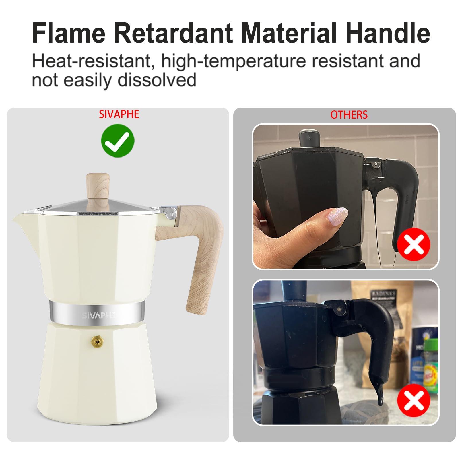 Sivaphe Moka in alluminio, 6 tazzine da espresso, caffettiera e caffettiera, portatile, per cucina italiana e cubana, per casa e campeggio, colore: bianco