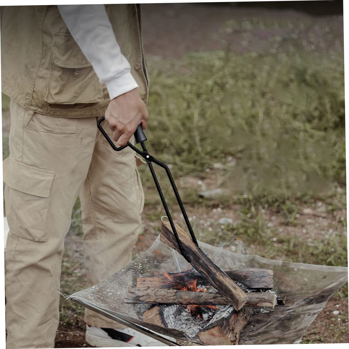 GALPADA Pinza Allungata per Barbecue da Campeggio con Manico in Legno ad Attrito per Presa Salda