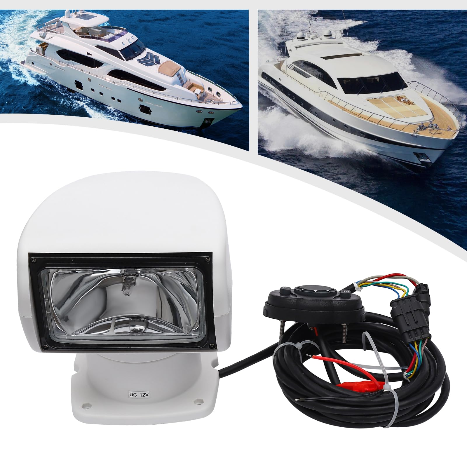 Marine Scheinwerfer 100W Suchscheinwerfer Arbeitsleuchte, 360° Marine Yachten Suchscheinwerfer Scheinwerfer mit Fernbedienung, Arbeitsscheinwerfer für Boote, 5m Kabel (Weiß)