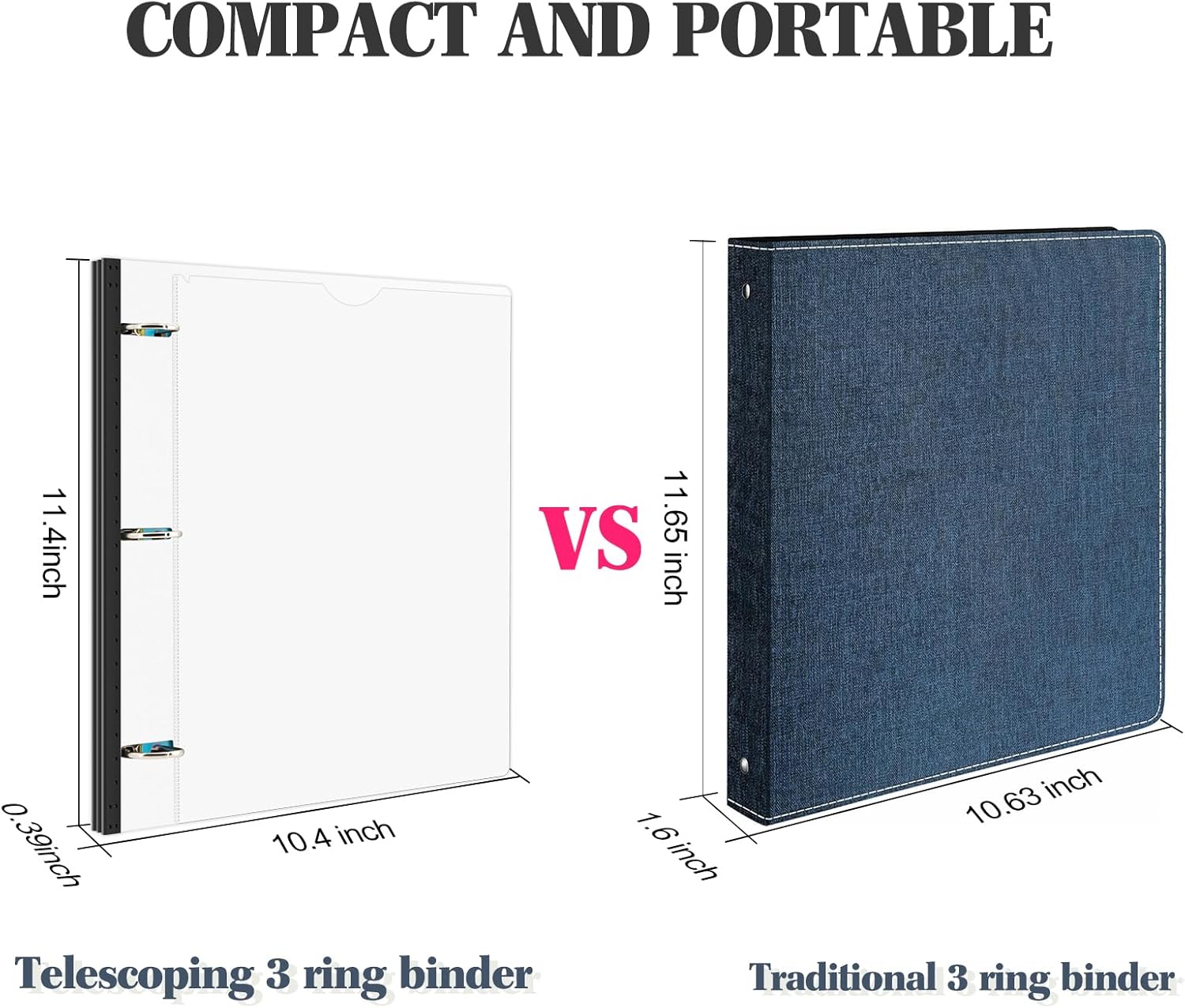 INFUN 1 Inch Telescoping 3 Ring Binder -12 PCS-White, Flexible Binders with Customizable Front Cover and Clear Catalog Pocket, 1Inch Rings, 225 Sheet Capacity