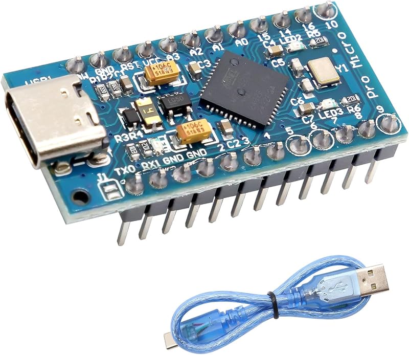Placa de Desarrollo Pro Micro ATmega32U4 5V 16MHz con USB, Placa de Microcontrolador Compatible con Arduino IDE, Módulo Controlador USB Compacto para Electrónica DIY, Proyectos de Teclado y Sistemas Embebidos