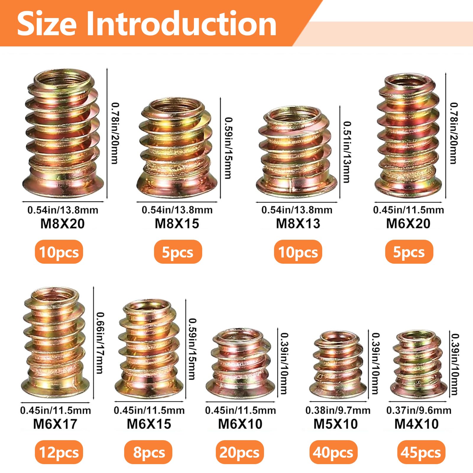 Threaded Inserts for Wood 155 PCS Insert Nuts M4 M5 M6 M8 Hex Drive Head Nut Zinc Alloy Hex Socket Drive for Wood Furniture DIY Project - Image 2