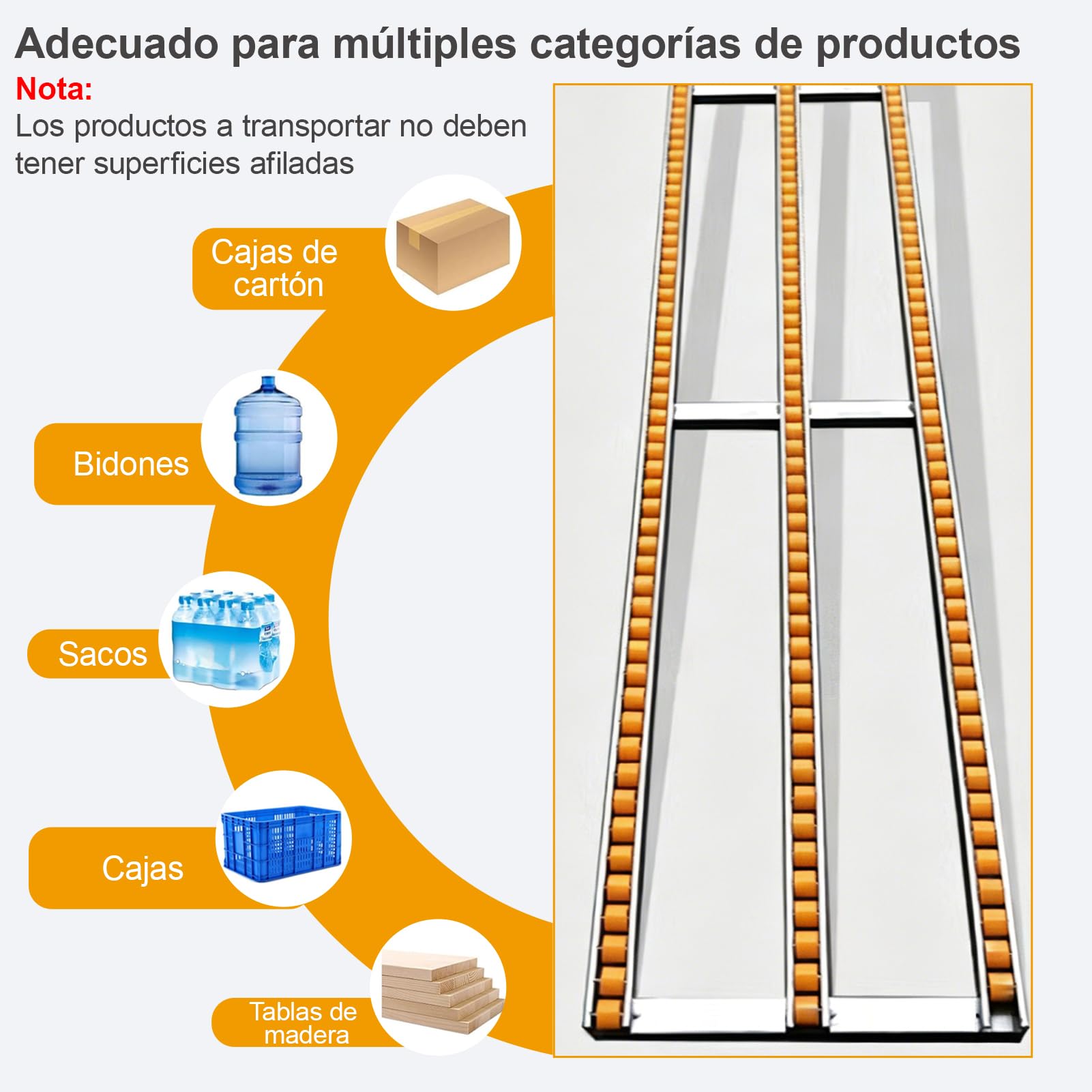 HJZALMI Transportador de rodillos por gravedad, amarillo, 35x100cm | con rodillos de plástico ABS y estructura de acero inoxidable, ideal para talleres, almacenes y manipulación de mercancías