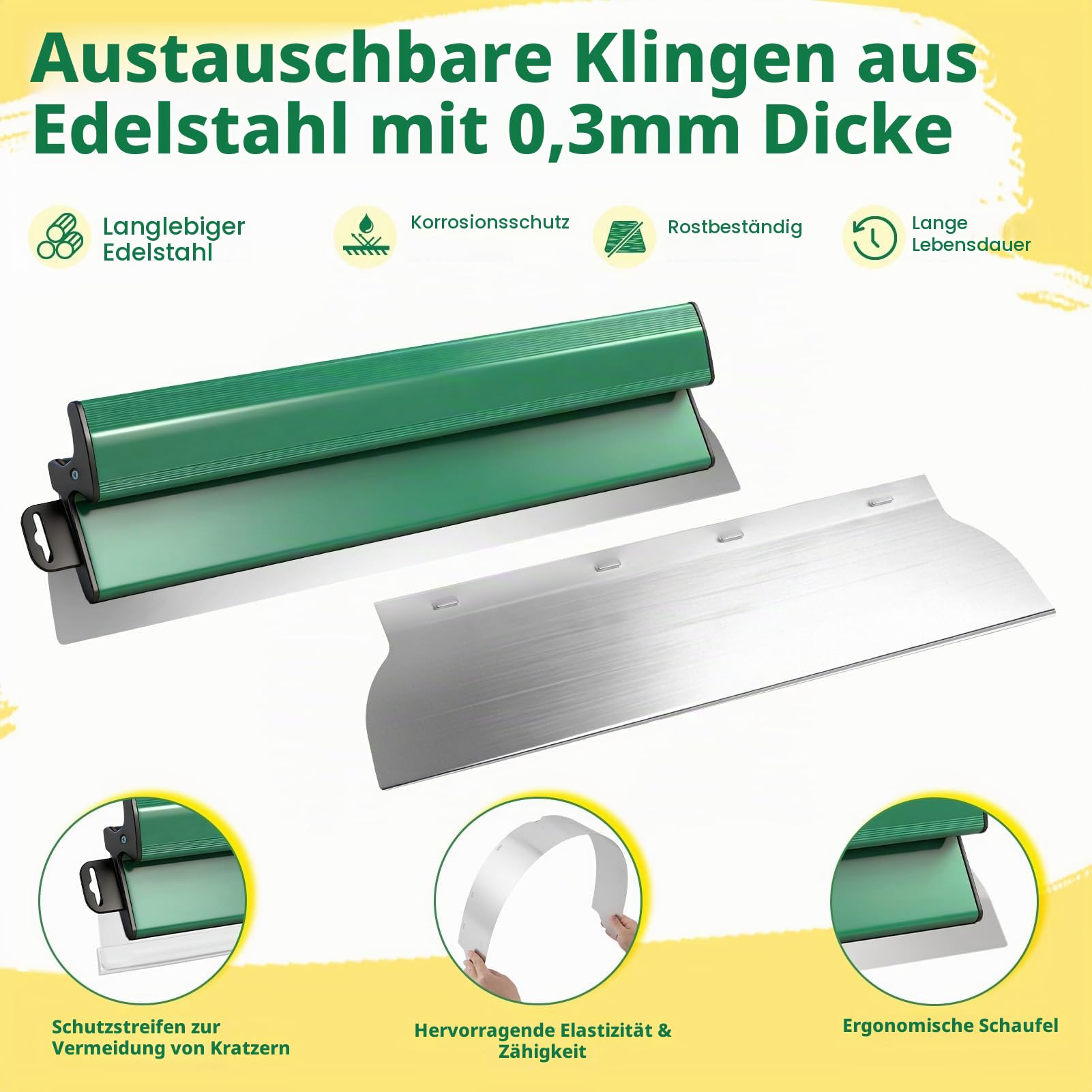 Flächenspachtel Set, Spachtel Werkzeug, Trockenbau Spachtel (25 40 60 80 cm) und 84cm-150cm Teleskopstange - Glättungsspatel-Kit mit 3 Malerspachtel für Verputzen von Wänden & Decken, Tapeten