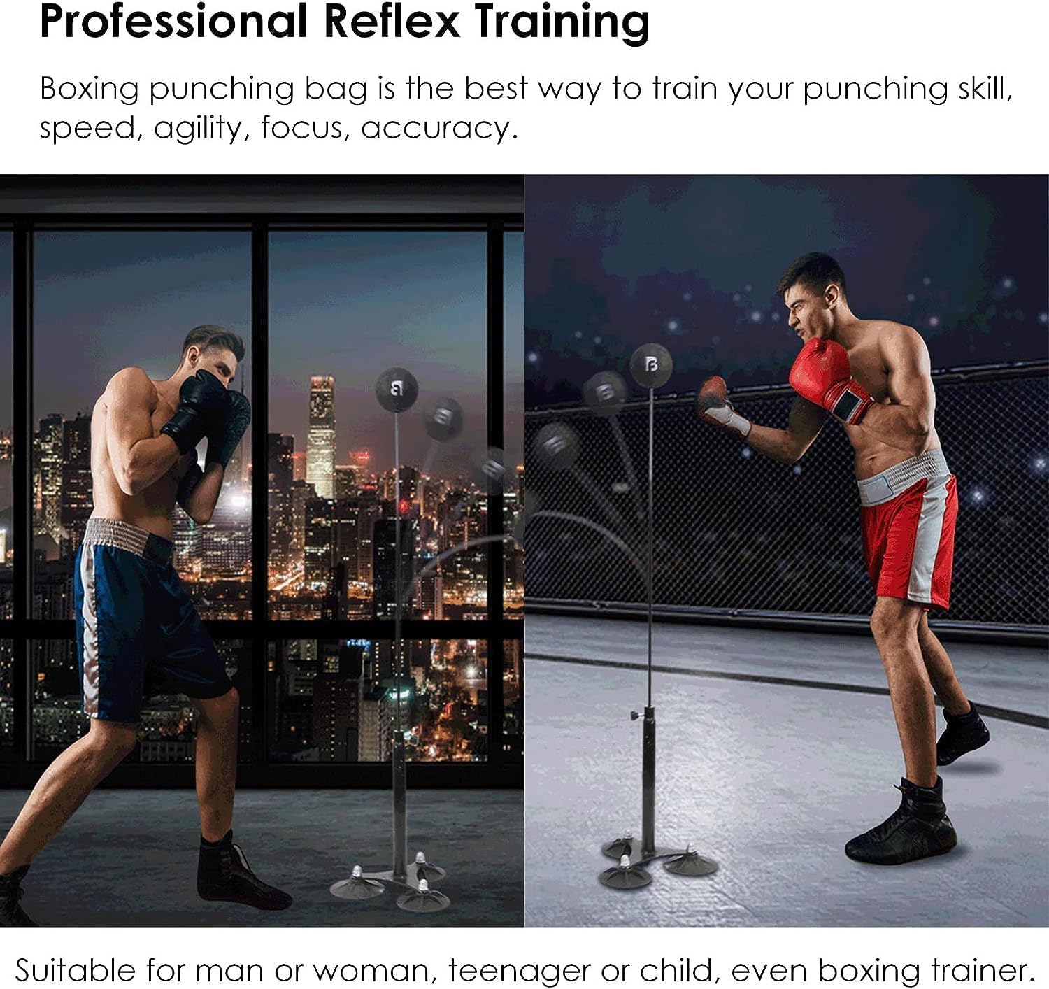 Speed Bag for Boxing, Freestanding Speed Boxing Ball, Adjustable Height Punching Reflex Bag, with Powerful Sucker, for Doorway Home Office Gym