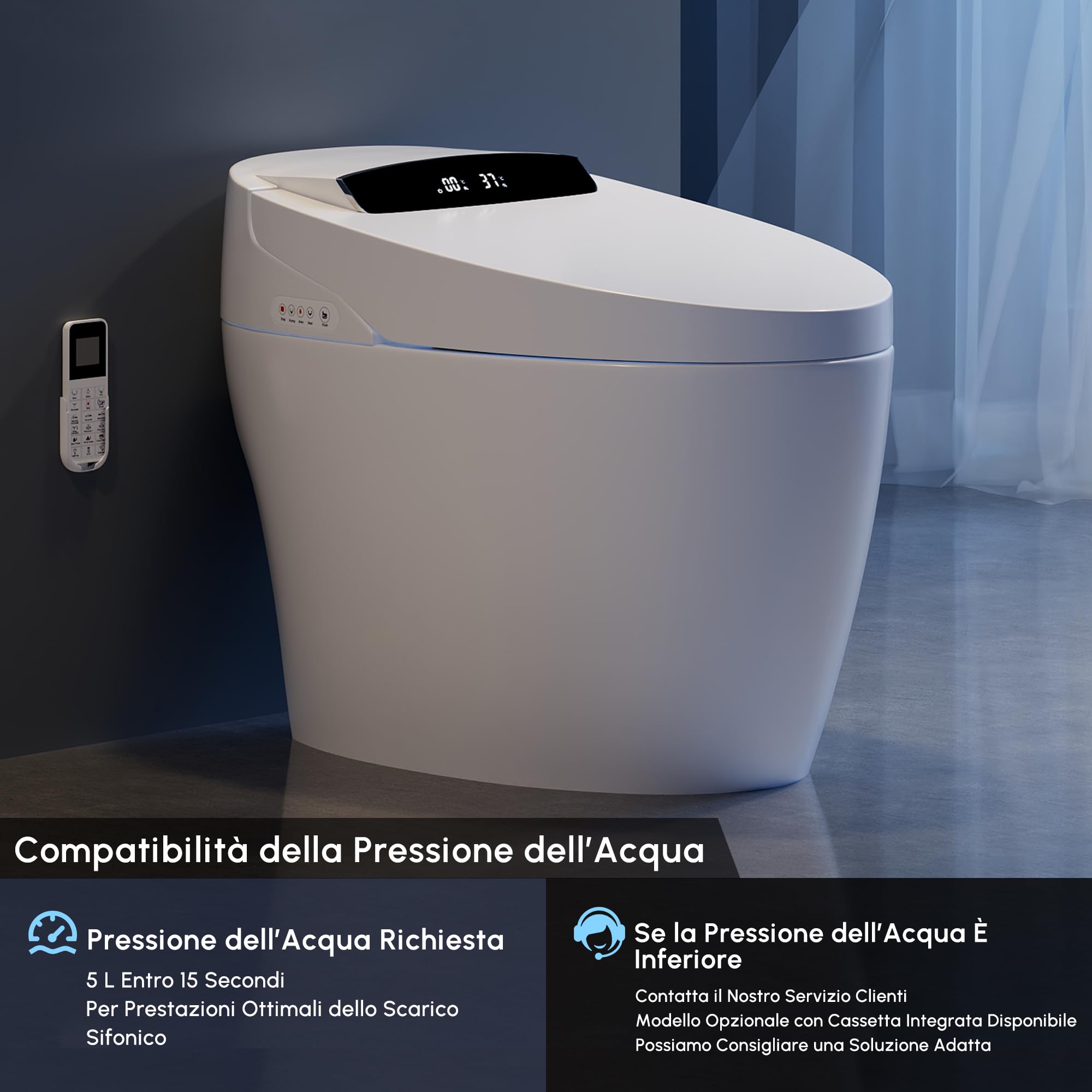 Homary WC Giapponese Intelligente con Bidet Incorporato, Bianco, 4.84 L/Scarico, Sedile Riscaldato e Funzioni Regolabili, Scarico a Sifone, Coperchio Manuale e Scarico Orizzontale, J021123584