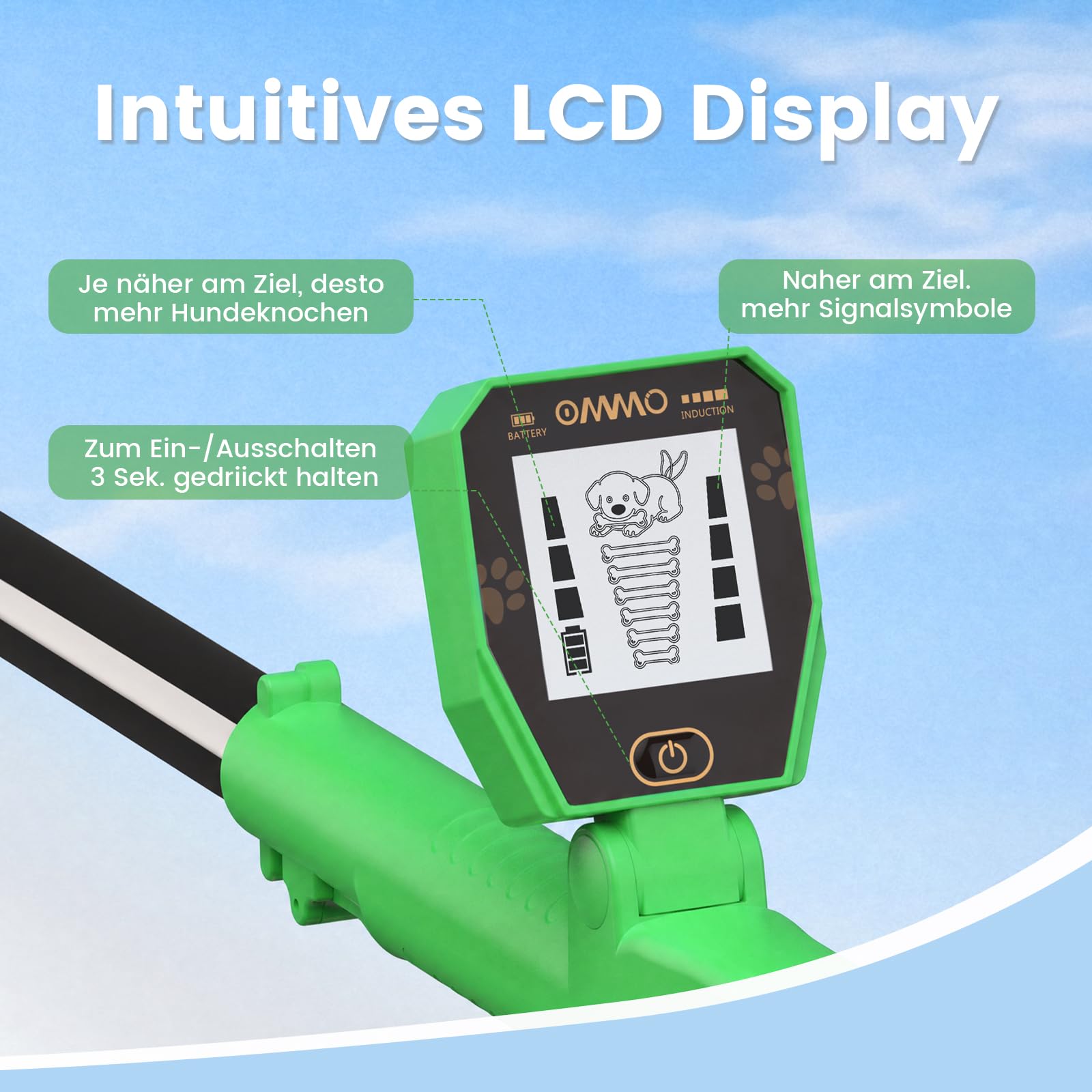 OMMO Détecteur de Métaux Enfants, Rechargeable Detecteur de Metaux, Vert
