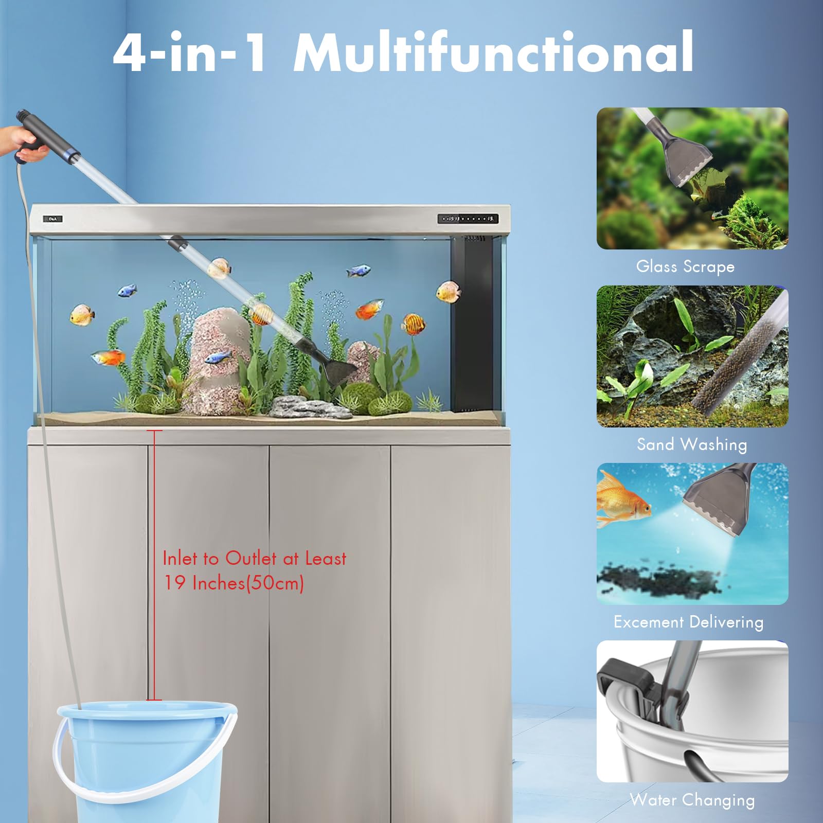 Pulitore Per Acquari AQQA Elettrico - Flusso Regolabile Fino A 2300 L/h, Tripla Filtrazione, Per Cambio Acqua E Pulizia Ghiaia, 32 W
