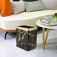 Vista 2 de Basurero pequeño de oficina para dormitorio, papelera rectangular delgada para baño, cocina, 2.6 galones (mármol negro dorado)