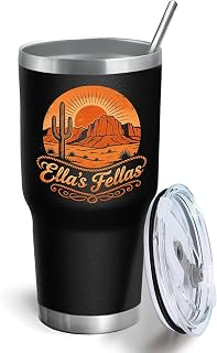 Ella's Fellas Desert Sunset Tumbler with Lid & Straw, Personalized Travel Mug for Western Bachelorette Party, Groomsmen Cup for Family Trip