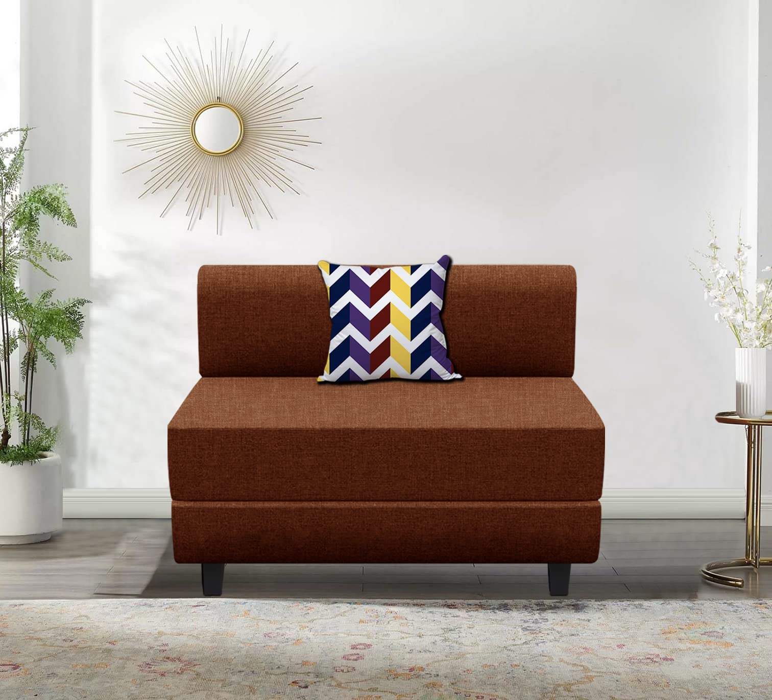 FURNITURE KI FACTORY 1-Seater Jute Fabric Folding Leg Sofa Cum Bed/Mattress with Washable Cover Perfect for Guests |Brown-Color- 3x6 Feet