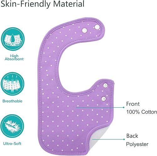 Miniatura 2 de Baberos impermeables Hakochia de algodón orgánico súper suaves y absorbentes con cierre de presión ajustable para bebés niños y niñas