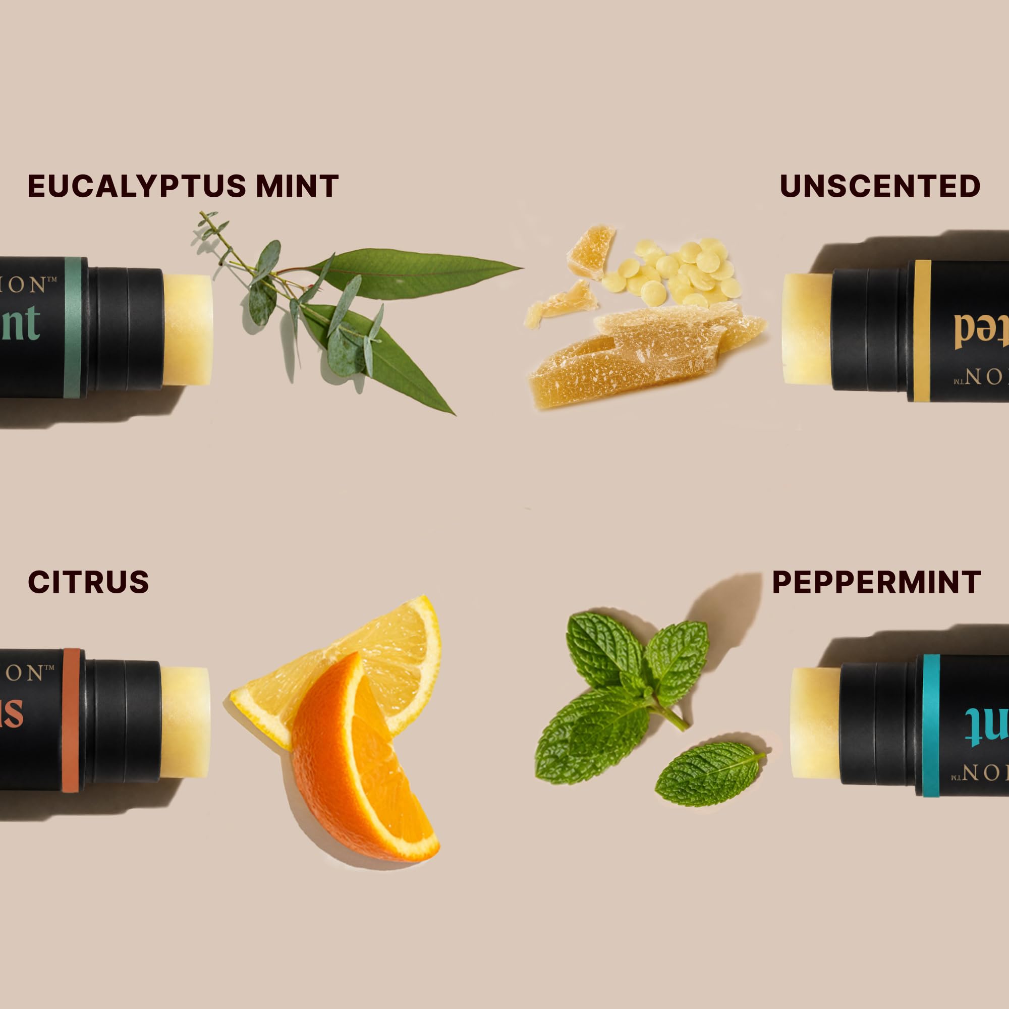 SOULSATION - Lippenbalsam für Männer: 4 Geschmacksrichtungen: Eukalyptusminze, Pfefferminze, Zitrusfrüchte und ohne Duft