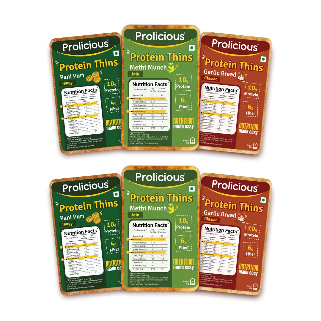 Prolicious High Protein Thins Combo | Plant Based | Flavourful | No Palm Oil | Pack of 6 (3 Flavors, 300 Grams) (B0B31Q7F6Z) Amazon Price History, Amazon Price Tracker