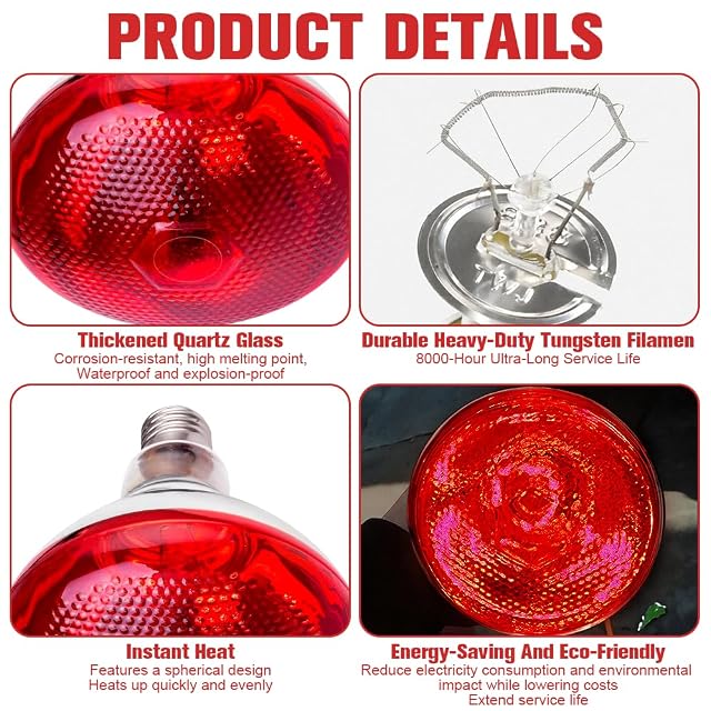 Foto 3 de 7 de Weciau Lampara Infrarrojos para Reptiles, Lámpara de Luz Roja de 250 W, para Animales Gallinas, Perros