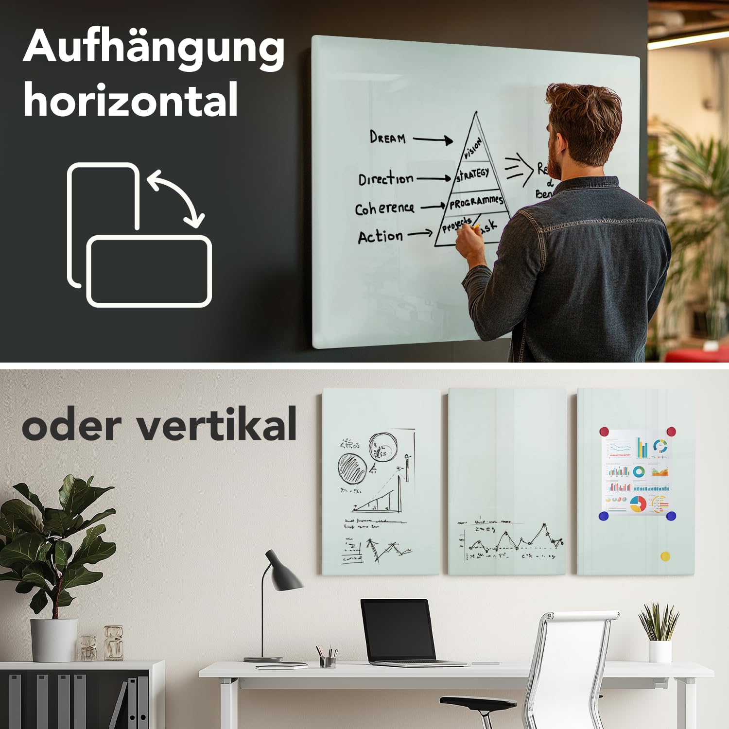 Goliraya Magnettafel Aus Gehärtetem Glas – Trocken Abwischbar Mit Magneten, Ideal Für Büro, Schule & Zuhause