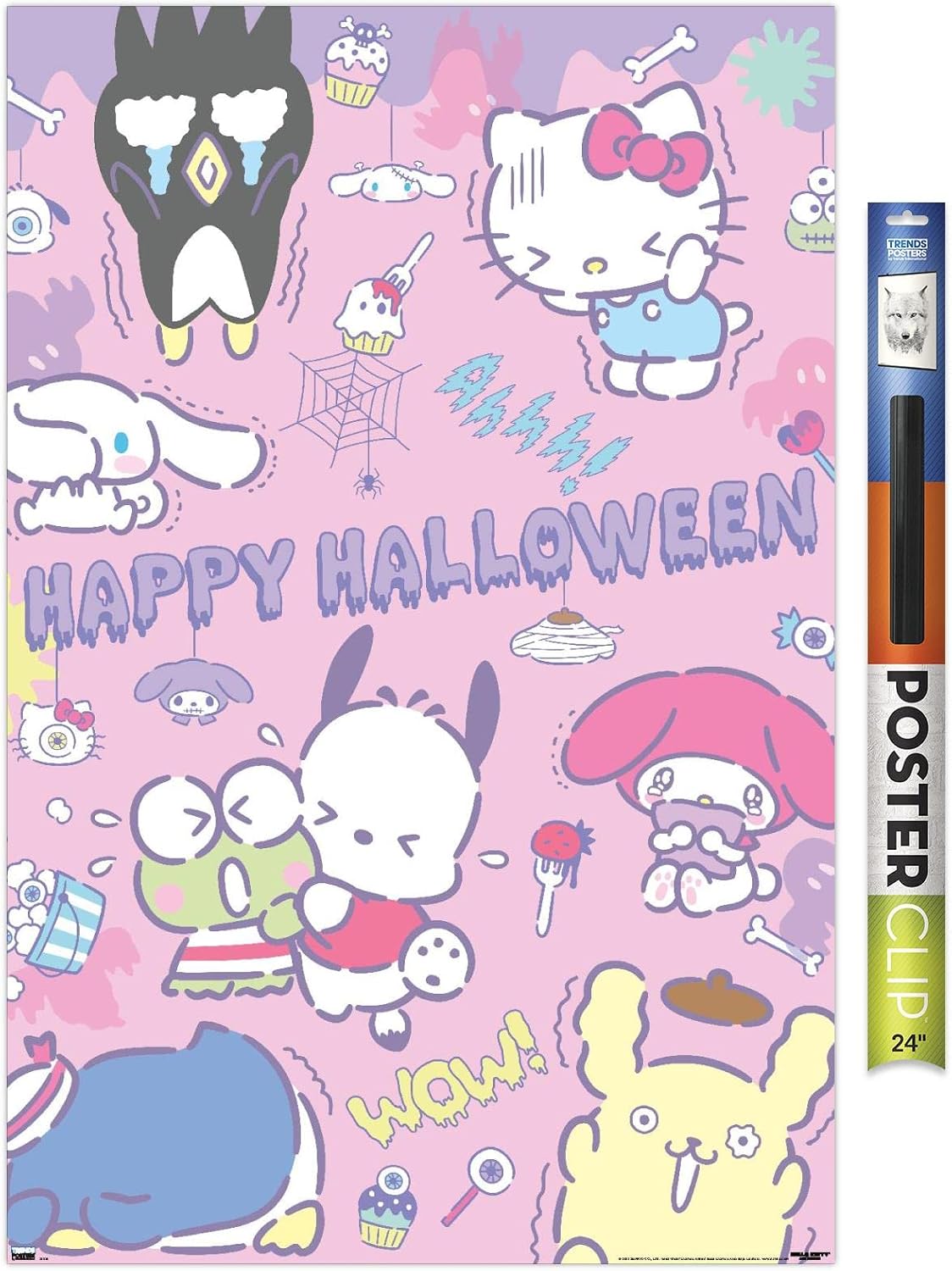 Trends International Hello Kitty and Friends: 20 Kawaii Horror - Collage Wall Poster, 34L x 22.4W, Premium Poster & Clip Bundle