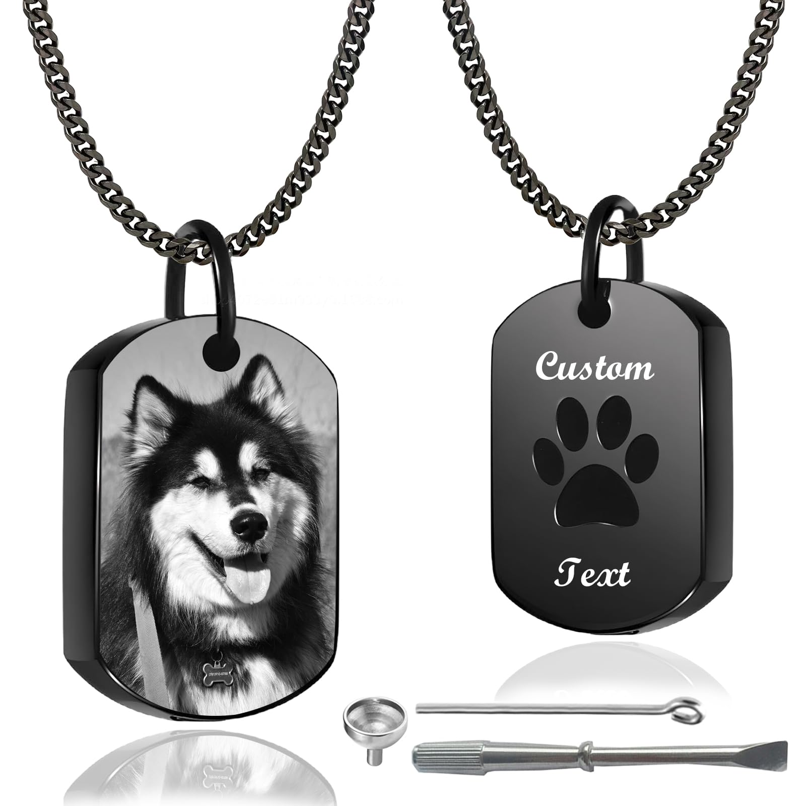 Cupike Personalized Pet Urn Necklace for Dog Ashes Custom Engraving Photo Text Pet Cremation Jewelry Customize Memorial Gift for Pet Dog Cat Ashes