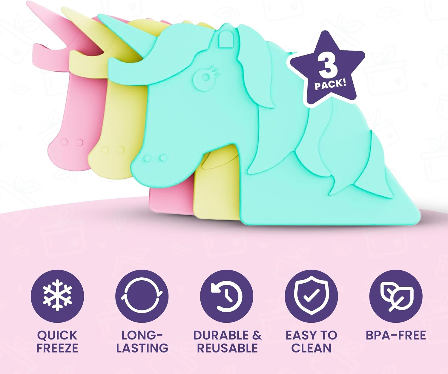 Healthy Packers Ice Packs for Kids Lunch Box, Slim Reusable 3-Pack Unicorn image 2
