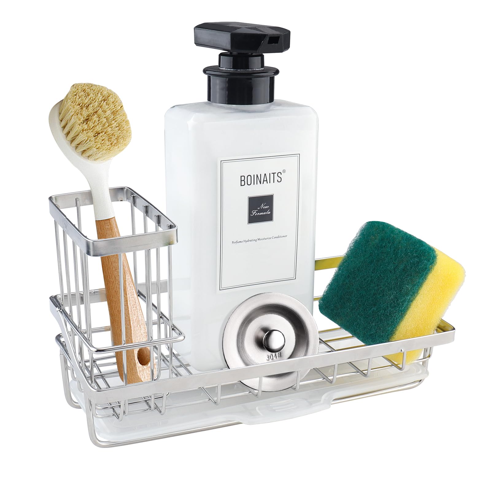 Organizer Per Lavello In Acciaio Inox - Porta Spugne Con Vaschetta Di Scarico (Set 3 Pezzi) - Foto 4