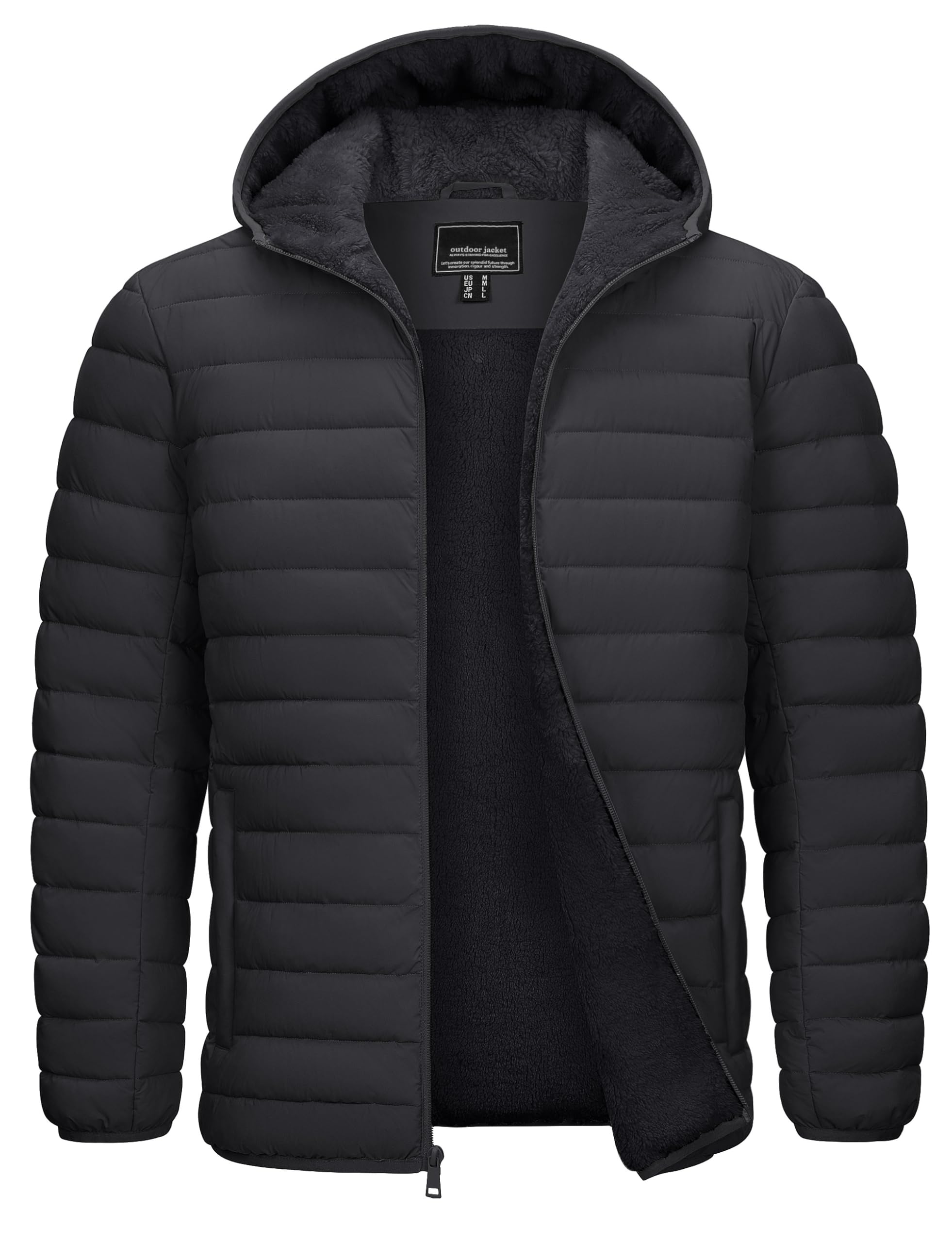 Mens Puffer Jacket Sherpa Lined Water Resistant Hooded Winter Coat