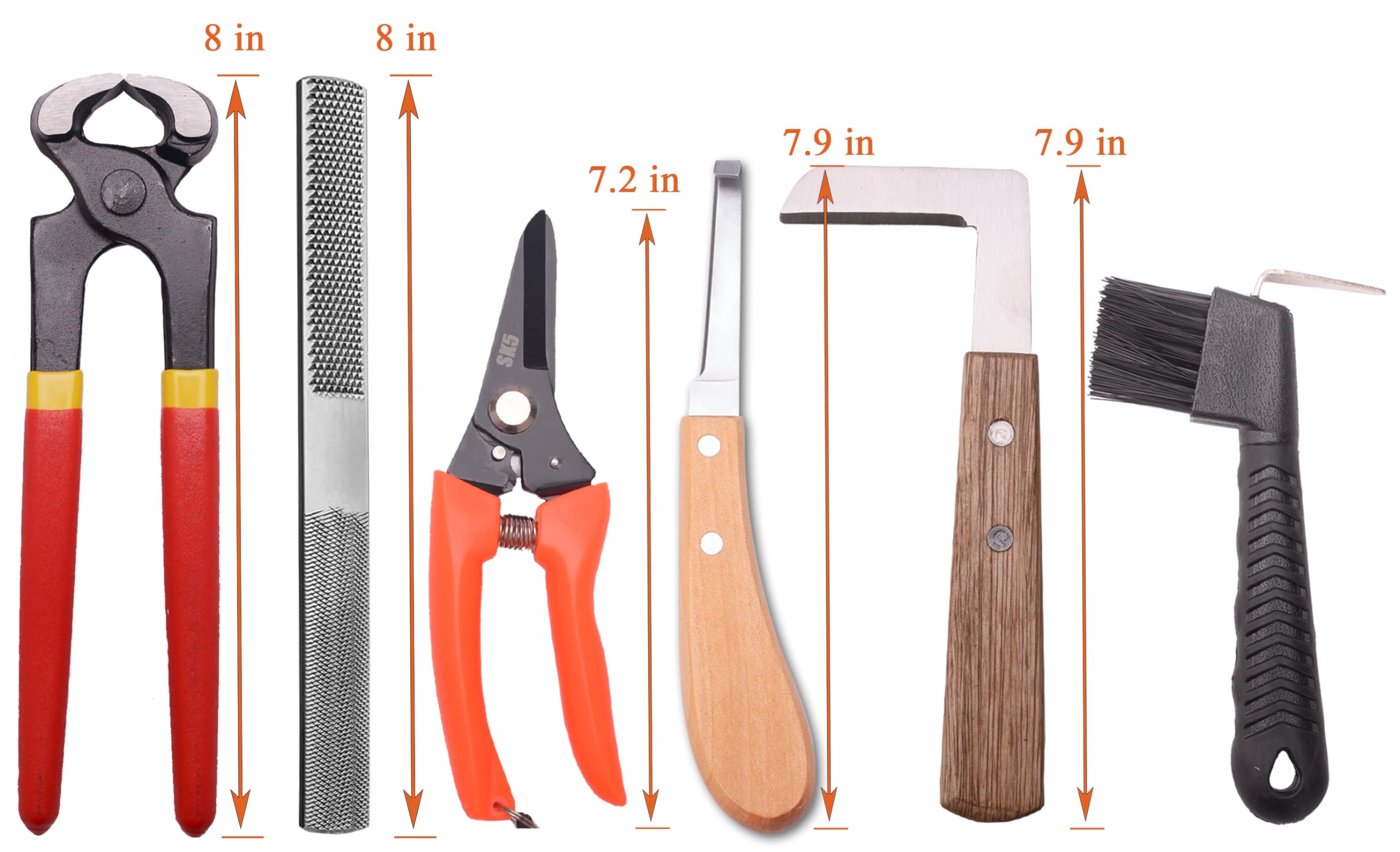 Kits de Herramientas para Herrador de 8"(9 Piezas): Mini Escofina, Lima para Cascos, Tijeras de Metal para Equinos, Cabras, Cerdos, Herradores Profesionales, Cortador de Cascos, Cuchillo Con Ma