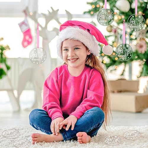 Vista 5 de Roowest 36 Pieces Christmas Ballet Dancer Ornament Decoration Ballerina Round Acrylic Hanging Ornament with Pink Ribbons for Christmas Tree Xmas