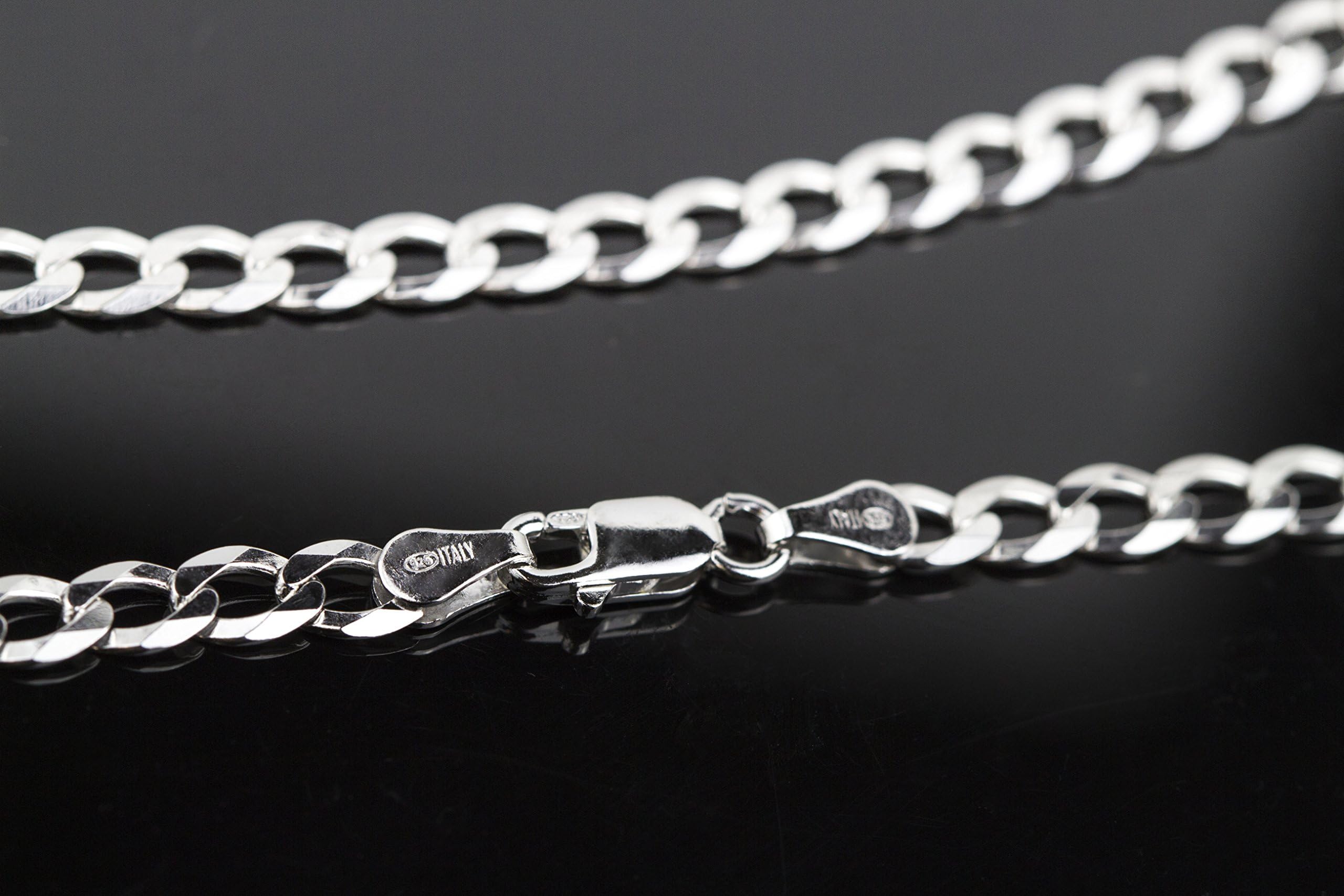 Aka Gioielli® - Cadena Cubana Plana 4.3 mm Plata De Ley Esterlina 925 Rodio - Collar Hombre Mujer Longitud: 45 50 55 60 65 75 cm