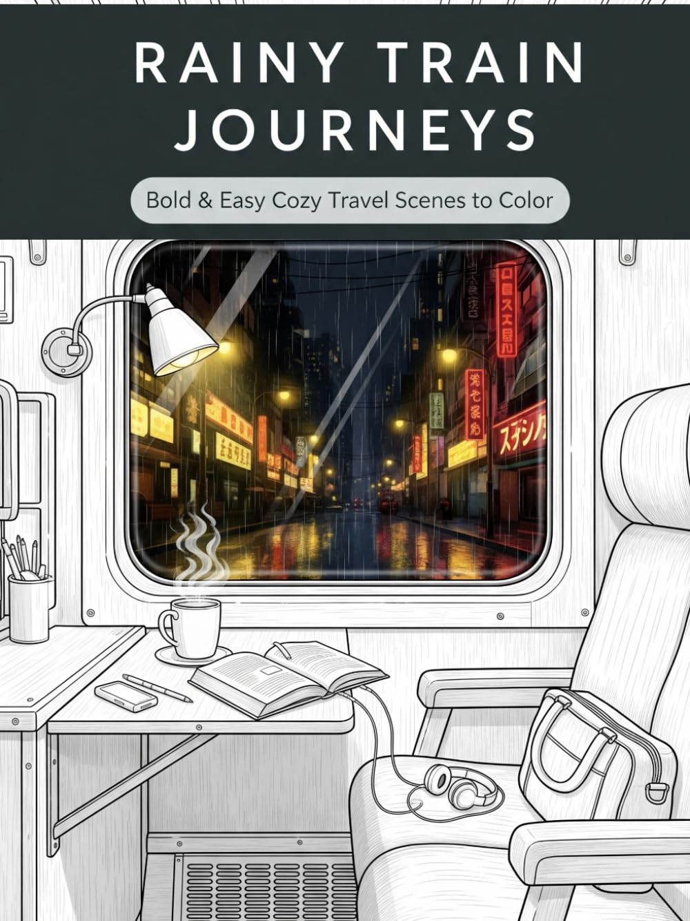 Rainy Train Journeys: Bold & Easy Cozy Travel Scenes to Color