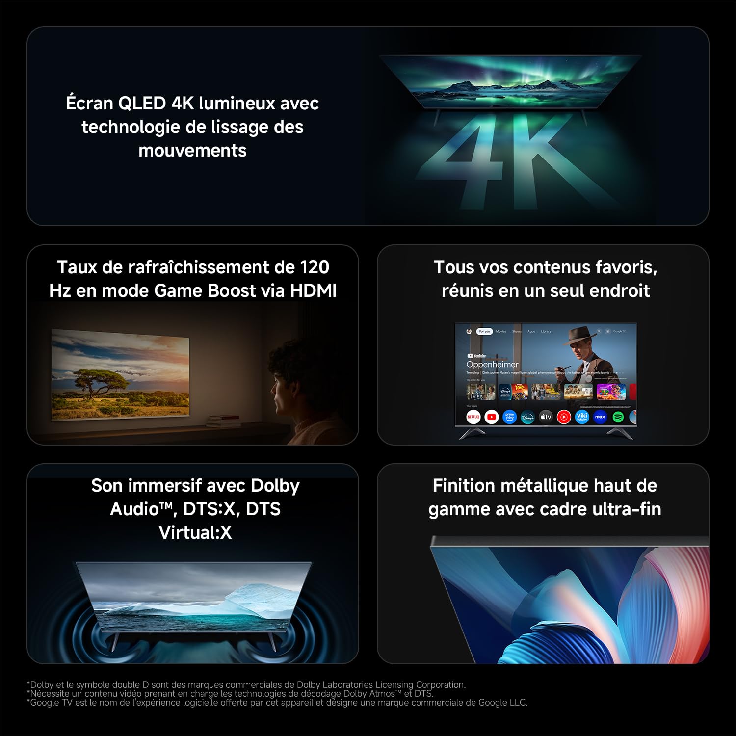 XIAOMI TV A Pro 50 127 cm 50 Pouces 4K UHD QLED Smart TV Google TV HDR10 Game Boost 120Hz MEMC 2Go+8Go