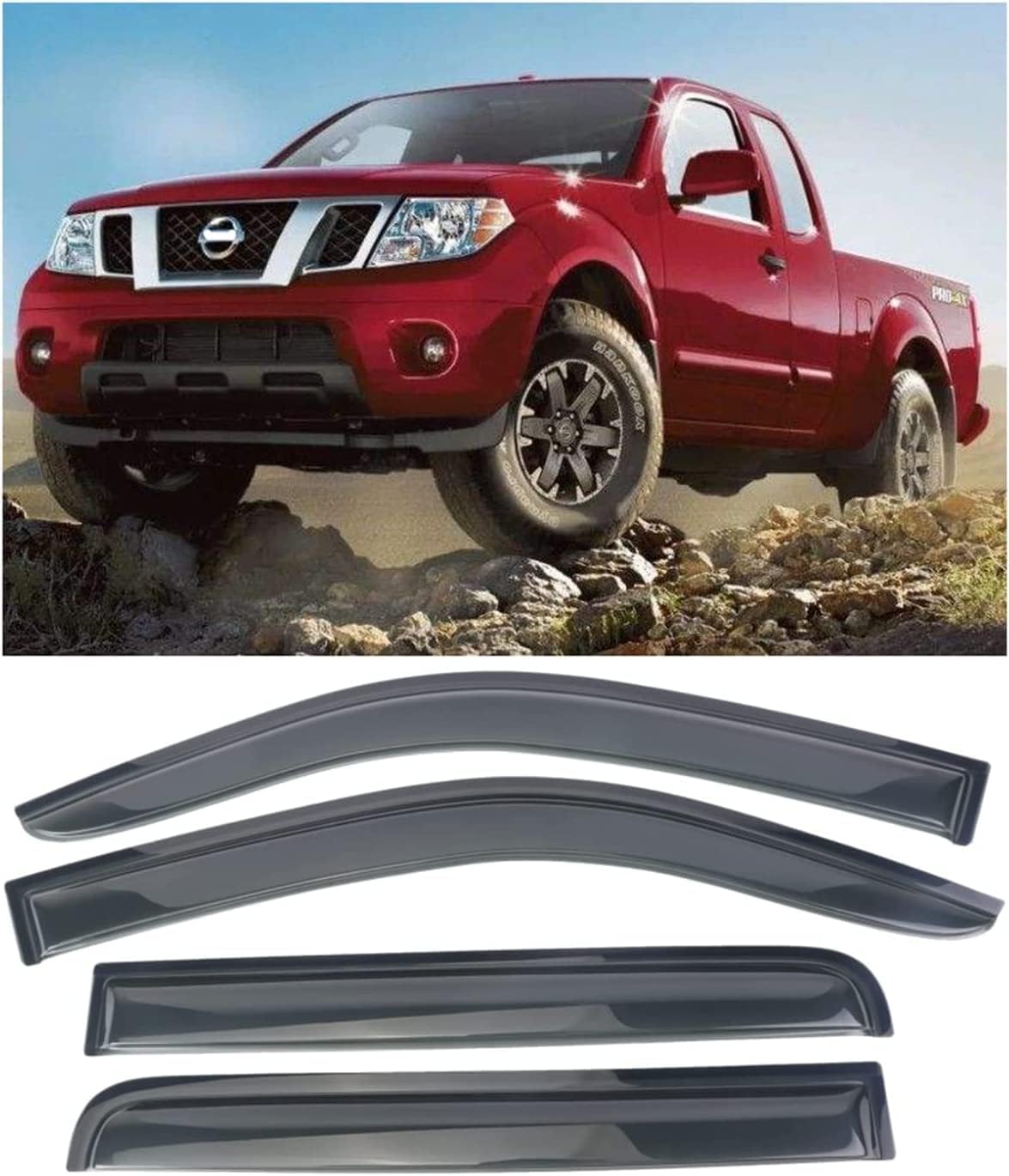 94407 Outside Mount 4pcs Window Deflectors Sun/Rain Guard Vent Shade Fit 2005-2020 Nissan Frontier Crew Cab(with 4 Full Size Doors Only)